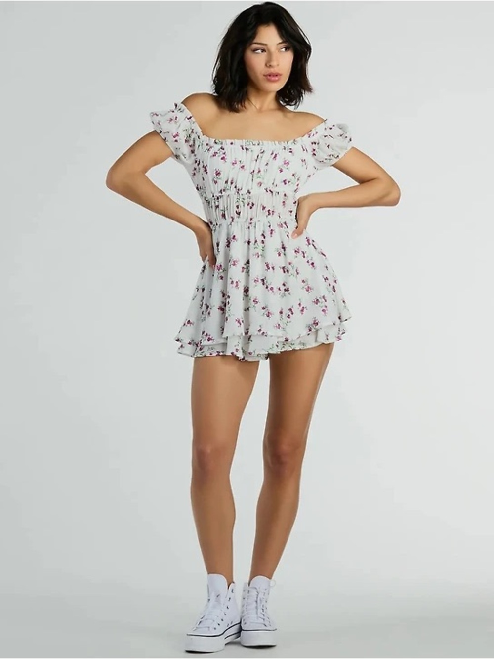 Windsor Puff Sleeve Floral Chiffon Romper